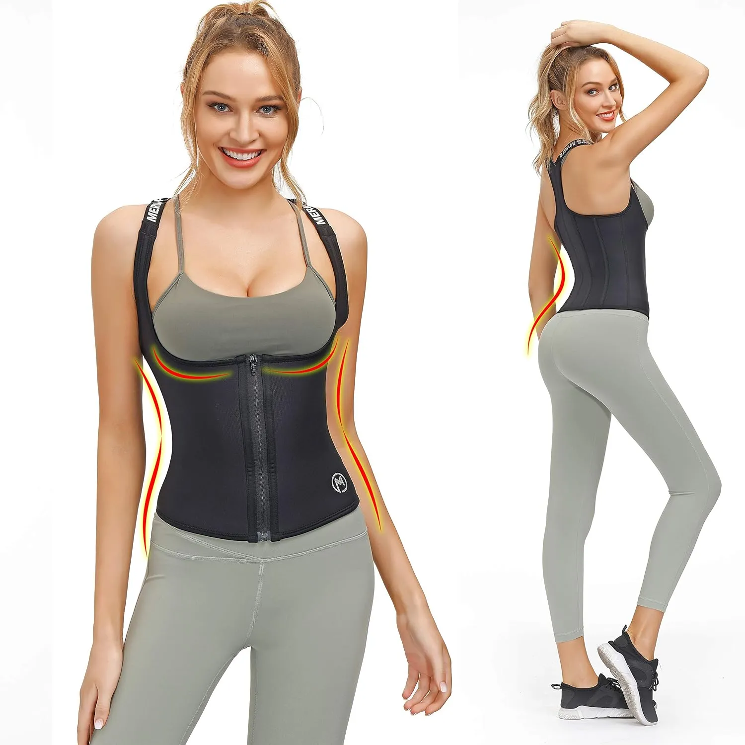 MERMAID'S MYSTERY Women Waist Trainer Vest Slim Corset Neoprene Sauna Tank Top Zipper Body Shaper Shirt