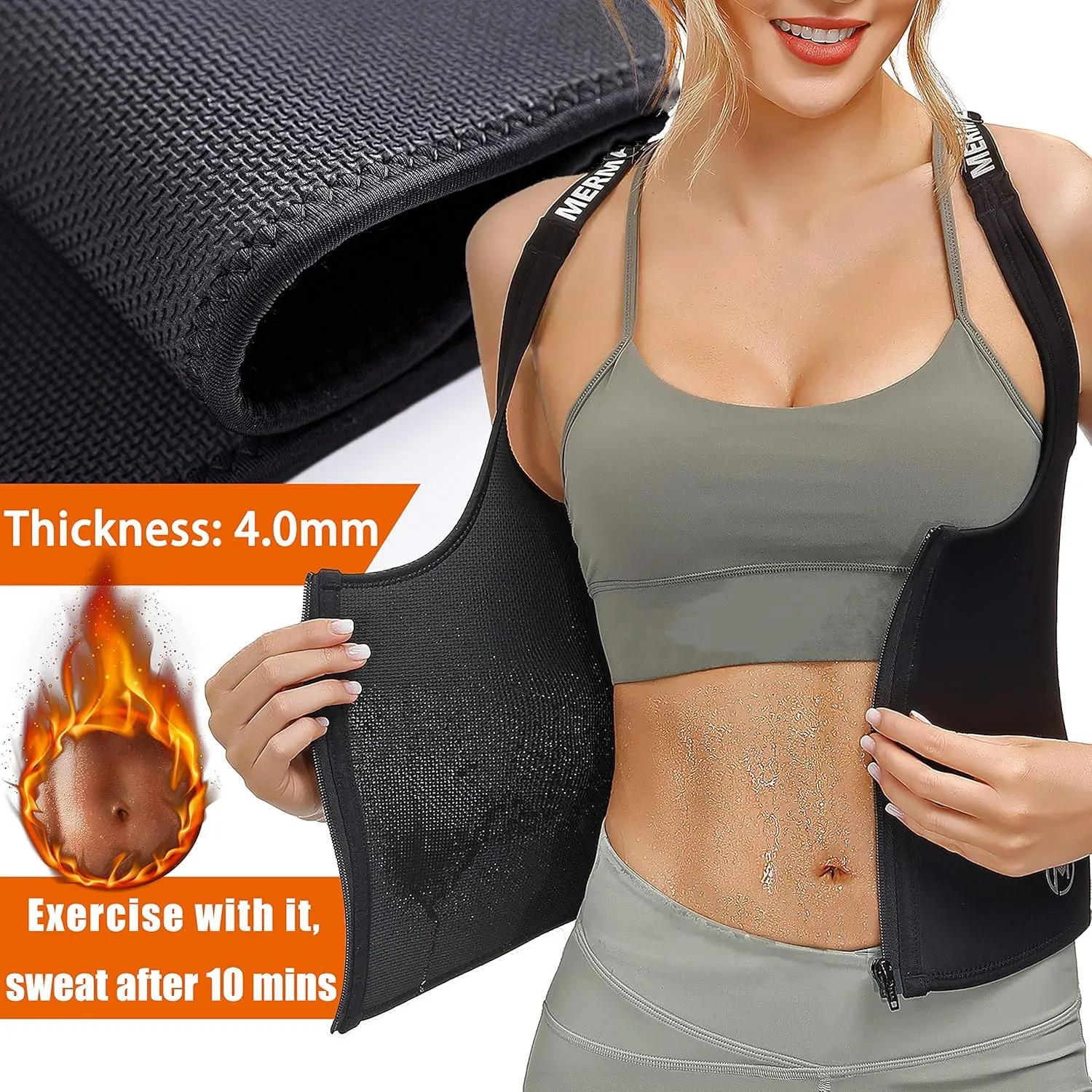 MERMAID'S MYSTERY Women Waist Trainer Vest Slim Corset Neoprene Sauna Tank Top Zipper Body Shaper Shirt