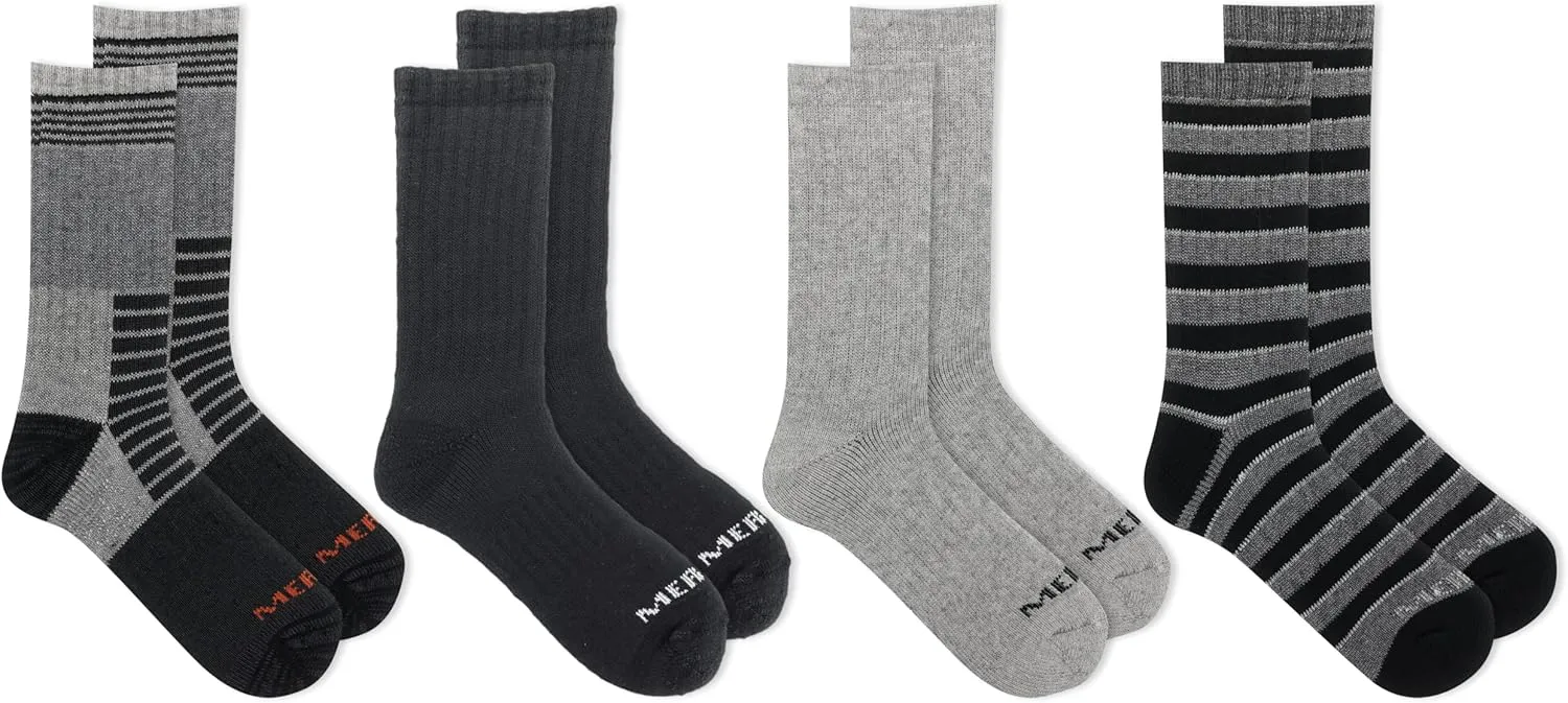 Merrell unisex-adult Thermal Hiking Crew Socks 4 Pair Pack Unisex Arch Support Band and Wool Blend