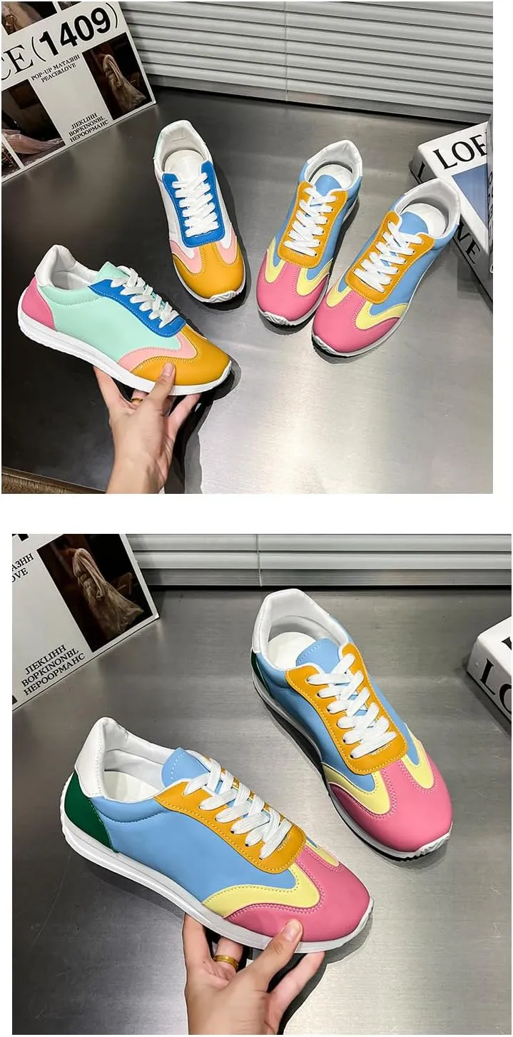 Mesh PU Multi Color Trendy Lace Up Sneakers Low Top Flat Casual Shoes for Teens and Young Women Ideal for School Daily Wear German Style Trainer