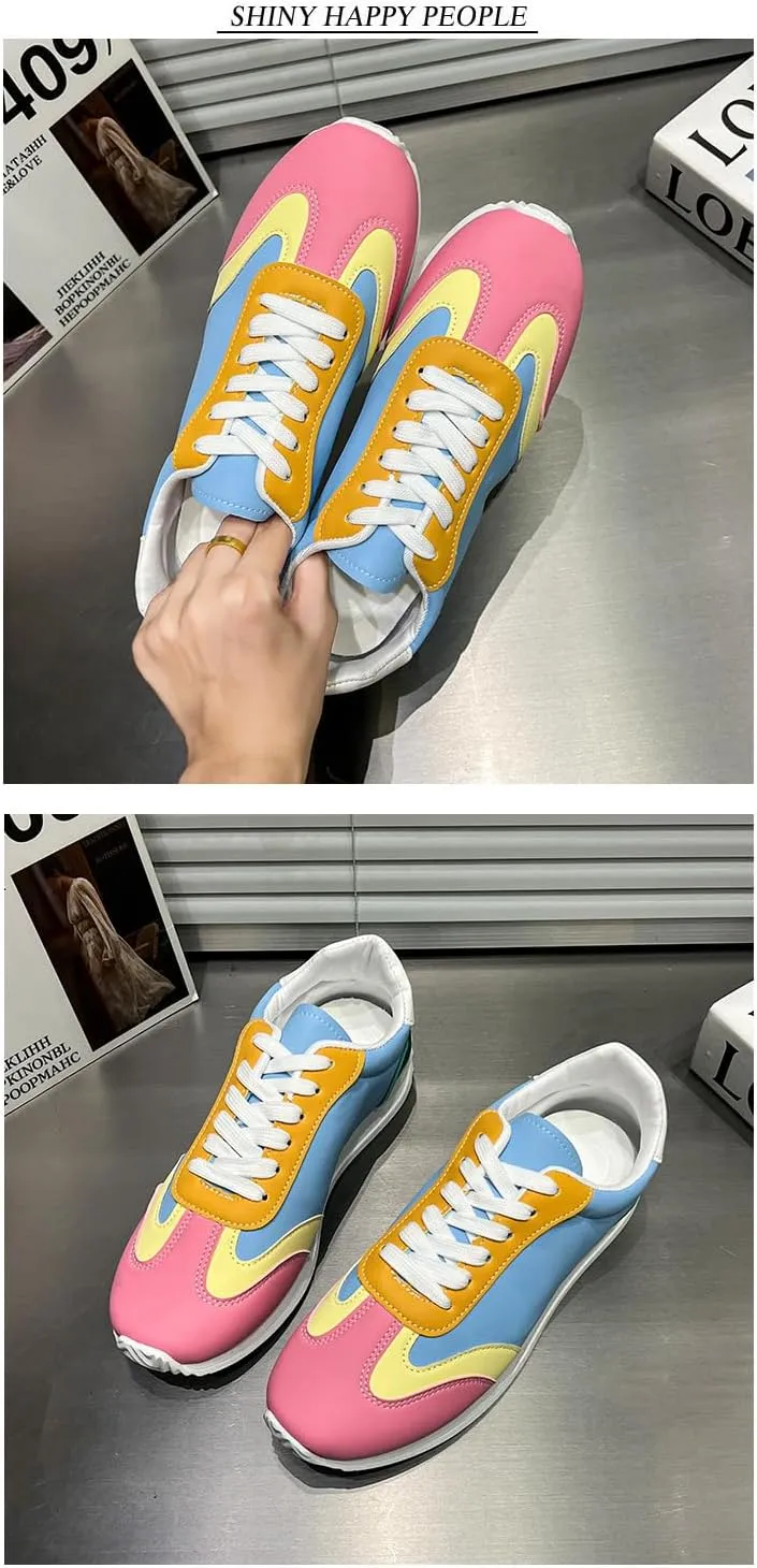 Mesh PU Multi Color Trendy Lace Up Sneakers Low Top Flat Casual Shoes for Teens and Young Women Ideal for School Daily Wear German Style Trainer