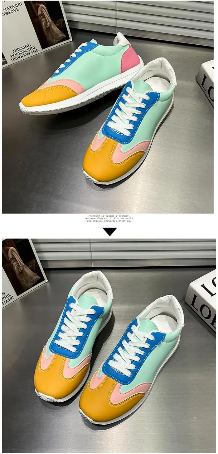 Mesh PU Multi Color Trendy Lace Up Sneakers Low Top Flat Casual Shoes for Teens and Young Women Ideal for School Daily Wear German Style Trainer