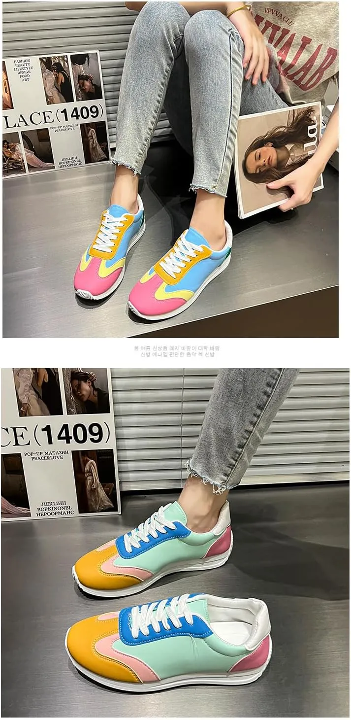 Mesh PU Multi Color Trendy Lace Up Sneakers Low Top Flat Casual Shoes for Teens and Young Women Ideal for School Daily Wear German Style Trainer