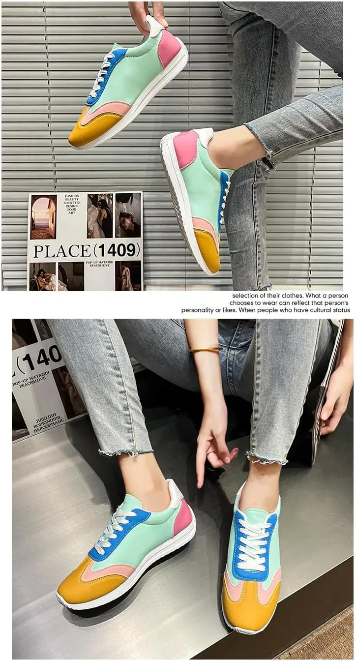 Mesh PU Multi Color Trendy Lace Up Sneakers Low Top Flat Casual Shoes for Teens and Young Women Ideal for School Daily Wear German Style Trainer