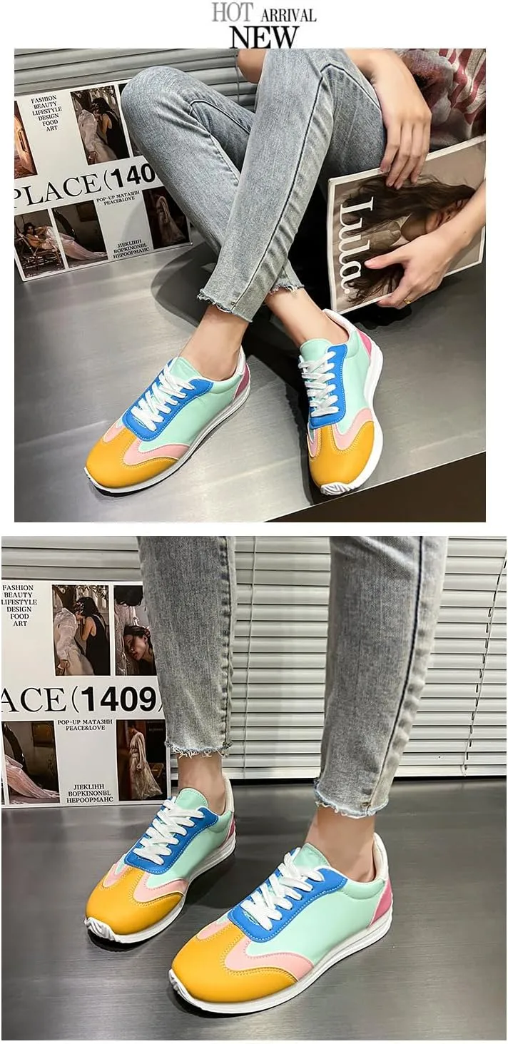 Mesh PU Multi Color Trendy Lace Up Sneakers Low Top Flat Casual Shoes for Teens and Young Women Ideal for School Daily Wear German Style Trainer