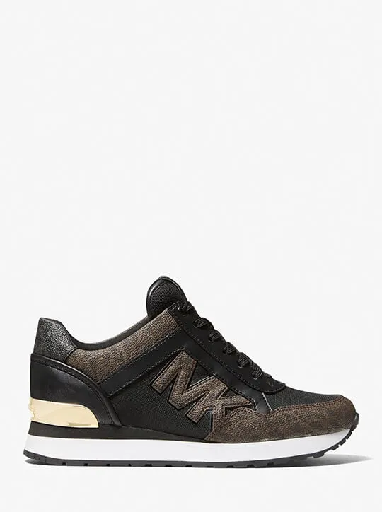Michael Kors Maddy Two-Tone Logo Trainer brown black sneakers 7m