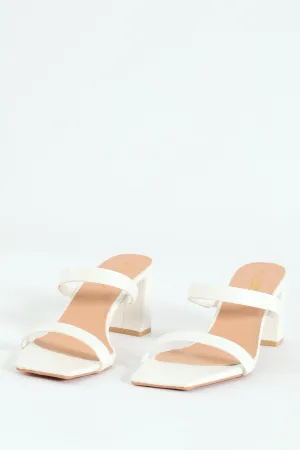 Mid Block Square Croc Mule Heel - White