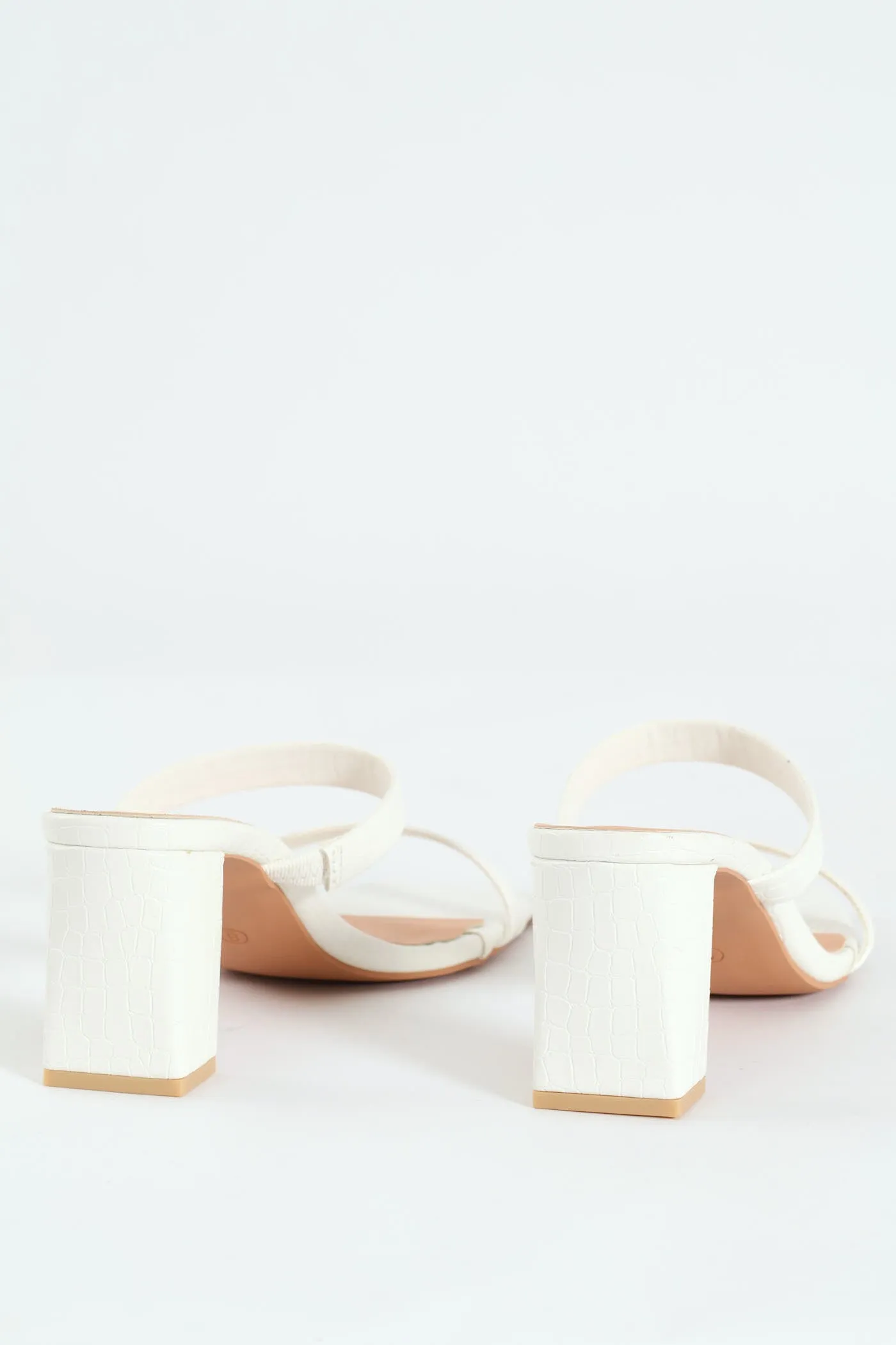 Mid Block Square Croc Mule Heel - White