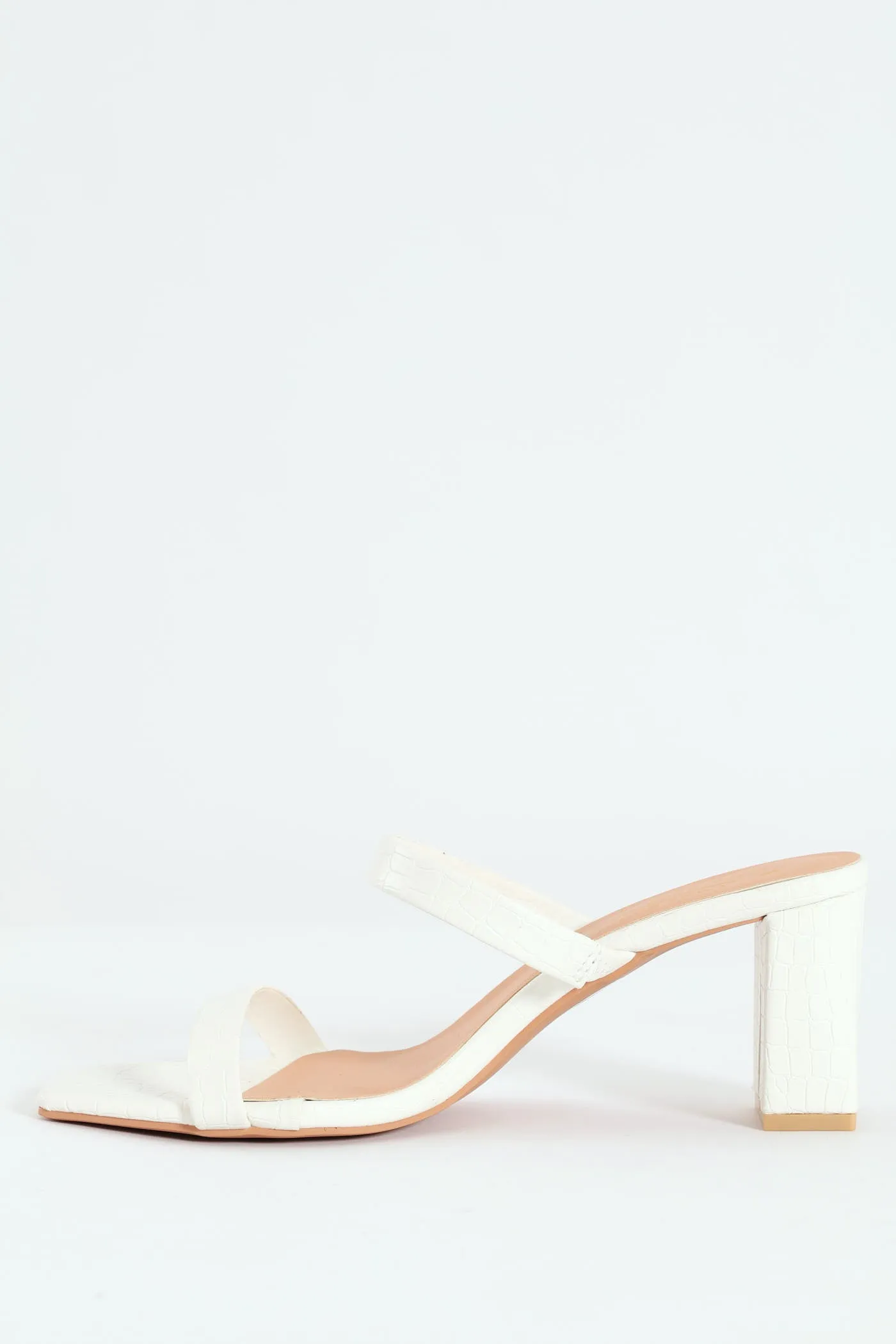 Mid Block Square Croc Mule Heel - White
