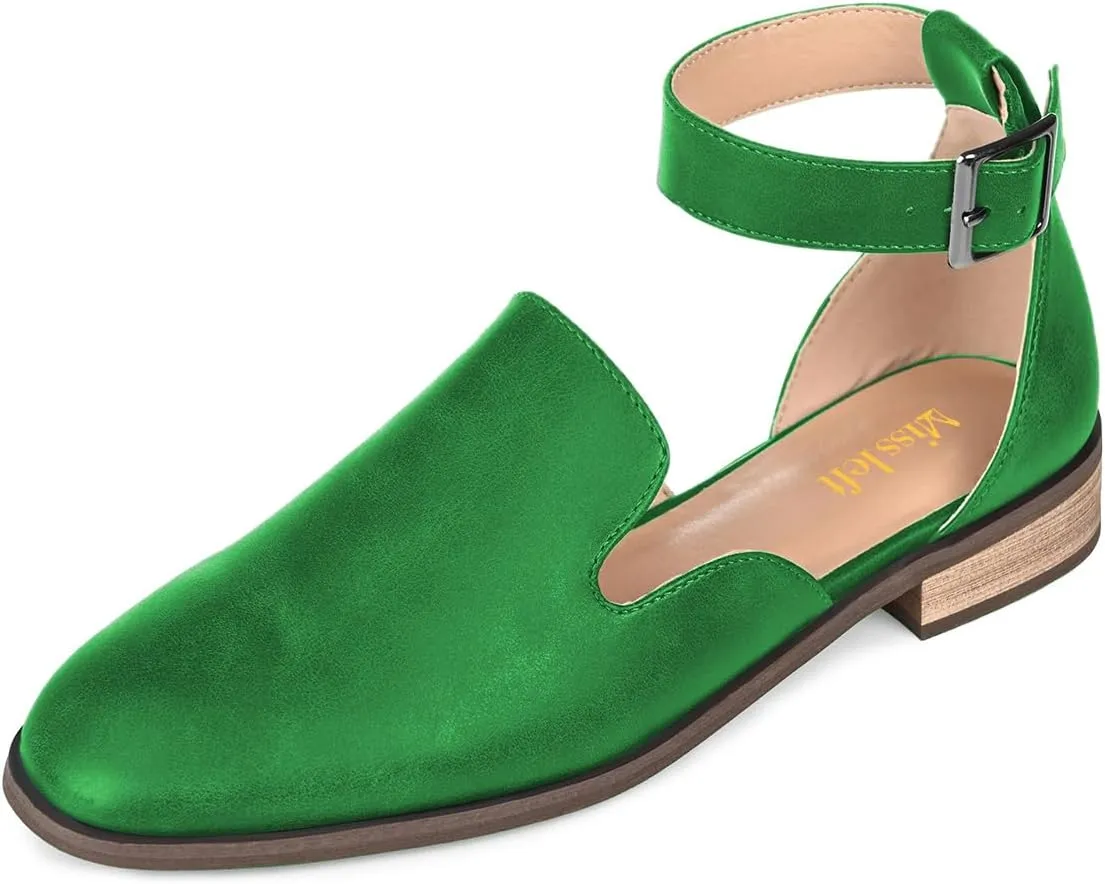 miss left Women's Ankle Strap Roma Sandal Closed Round Toe D'Orsay Flats Cork Stacked Low Heel Casual Travel Daily Wear Shoes Size 4-16 US