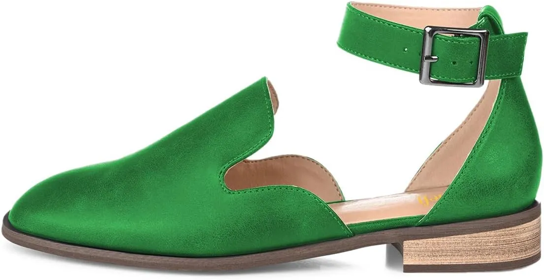 miss left Women's Ankle Strap Roma Sandal Closed Round Toe D'Orsay Flats Cork Stacked Low Heel Casual Travel Daily Wear Shoes Size 4-16 US