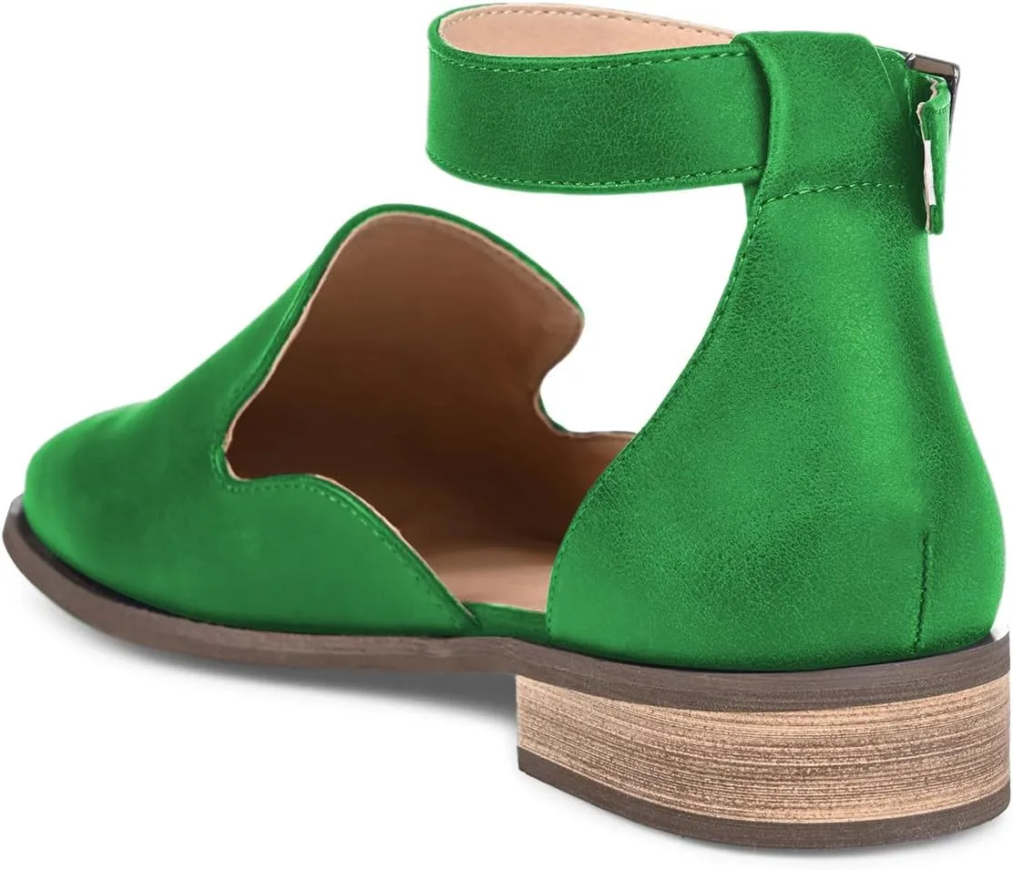 miss left Women's Ankle Strap Roma Sandal Closed Round Toe D'Orsay Flats Cork Stacked Low Heel Casual Travel Daily Wear Shoes Size 4-16 US