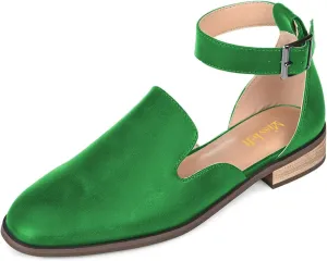 miss left Women's Ankle Strap Roma Sandal Closed Round Toe D'Orsay Flats Cork Stacked Low Heel Casual Travel Daily Wear Shoes Size 4-16 US