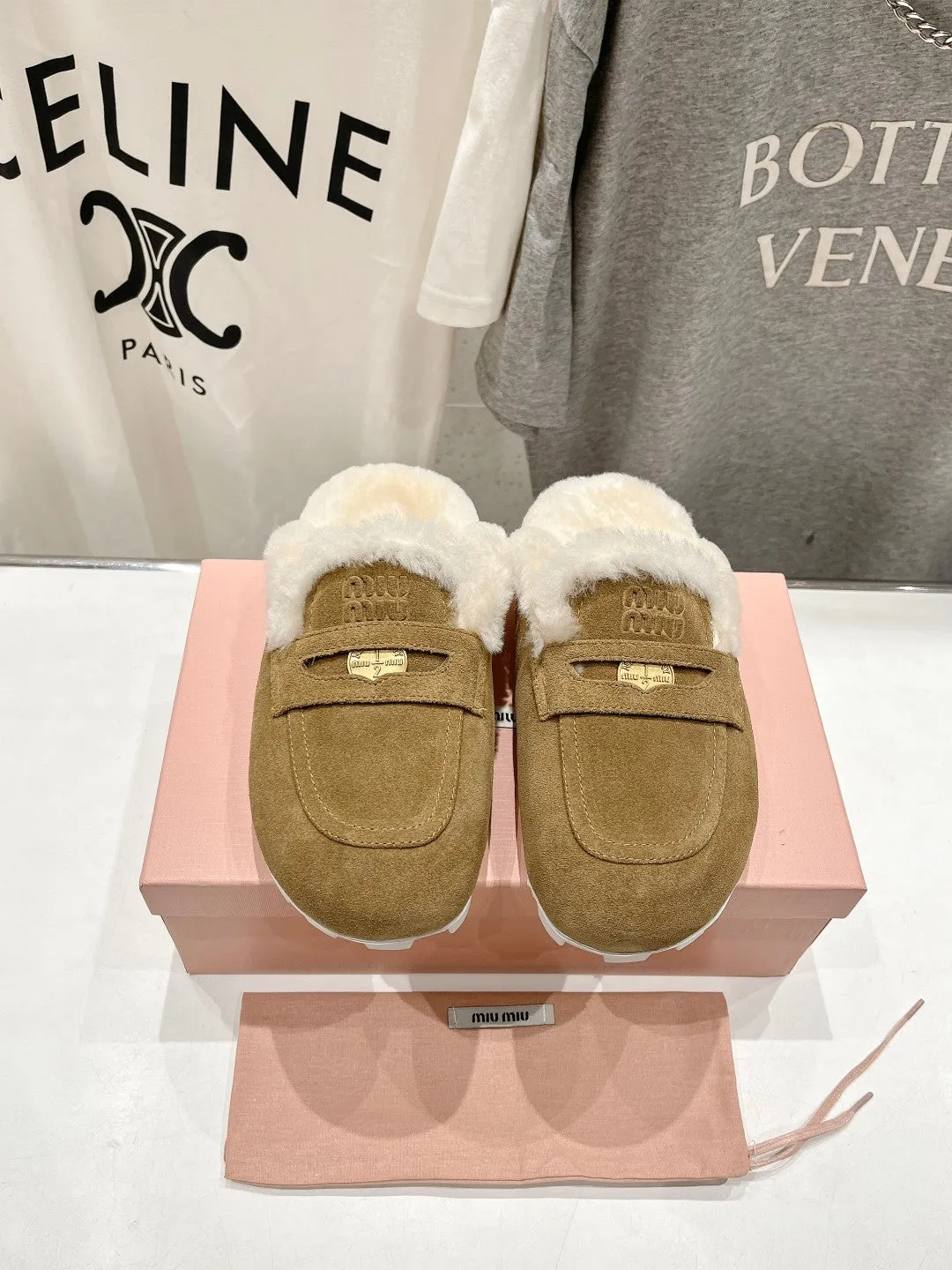 Miu Mule Wool Lining Tobacco Brown Suede