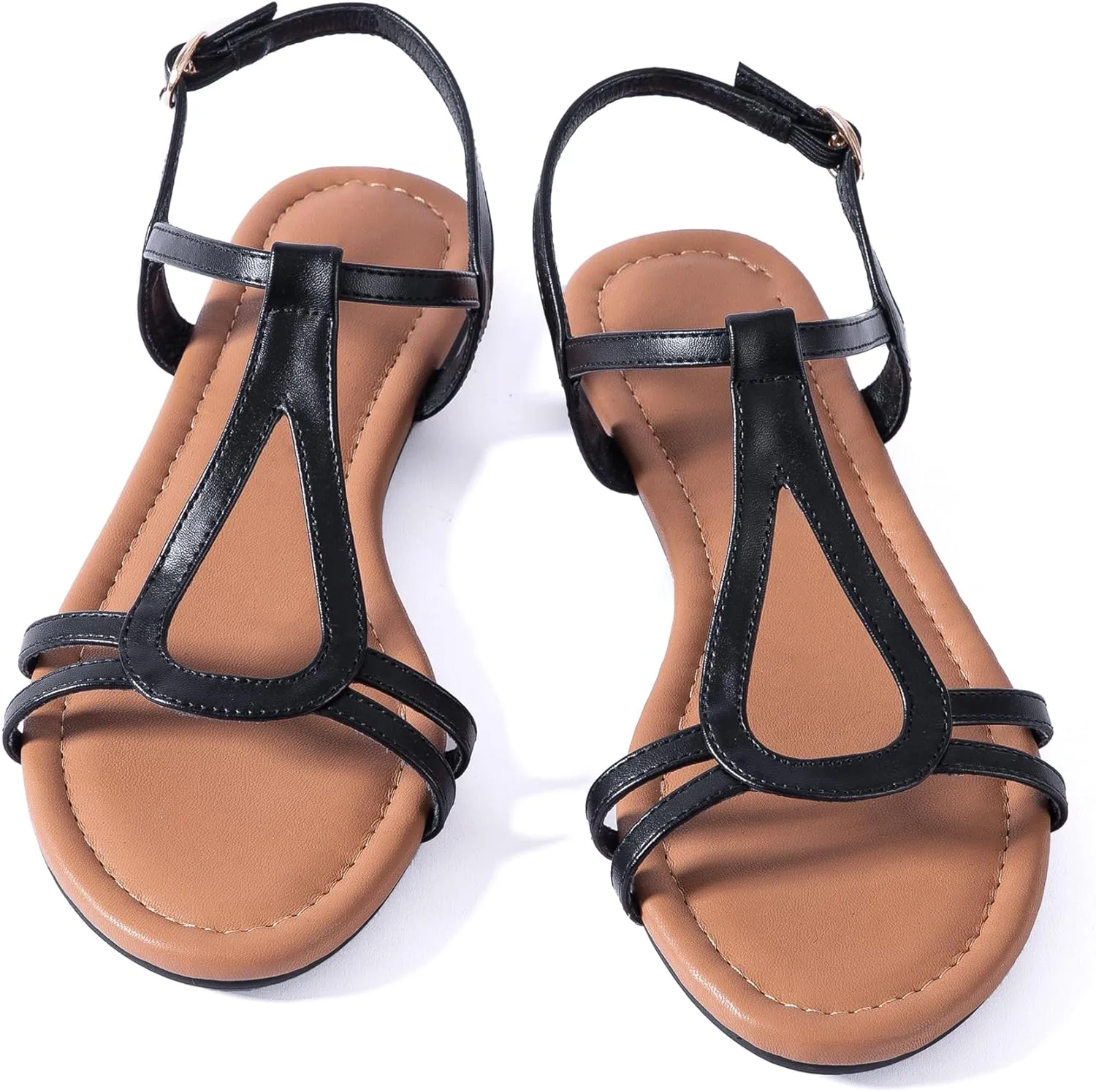 Mtzyoa Women Strappy Flat Sandals Gladiator Dressy Ankle Strap Summer Vacation Comfort Leather Ladies Casual Party Trendy