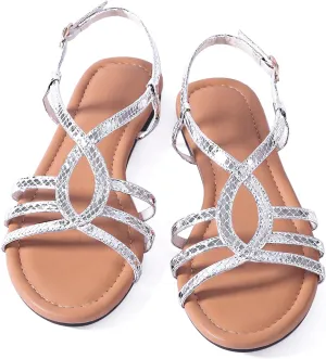 Mtzyoa Women Strappy Flat Sandals Gladiator Dressy Ankle Strap Summer Vacation Comfort Leather Ladies Casual Party Trendy