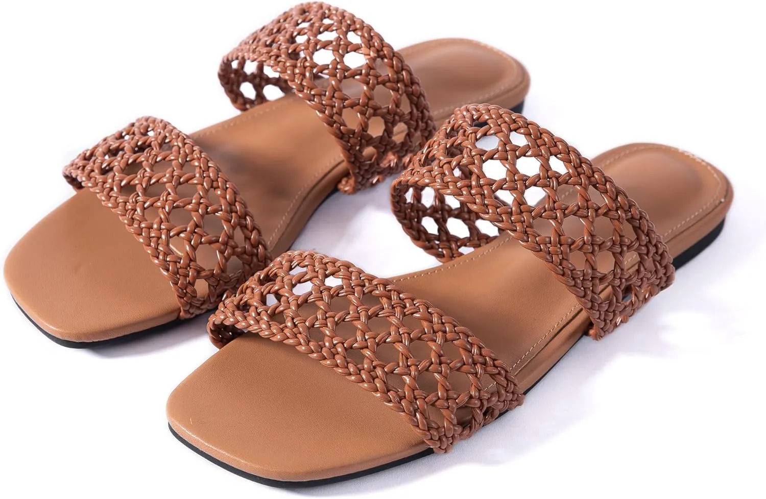 Mtzyoa Women's Sandals Casual Braided Dressy Summer Square Toe Quilted Flat Sandals