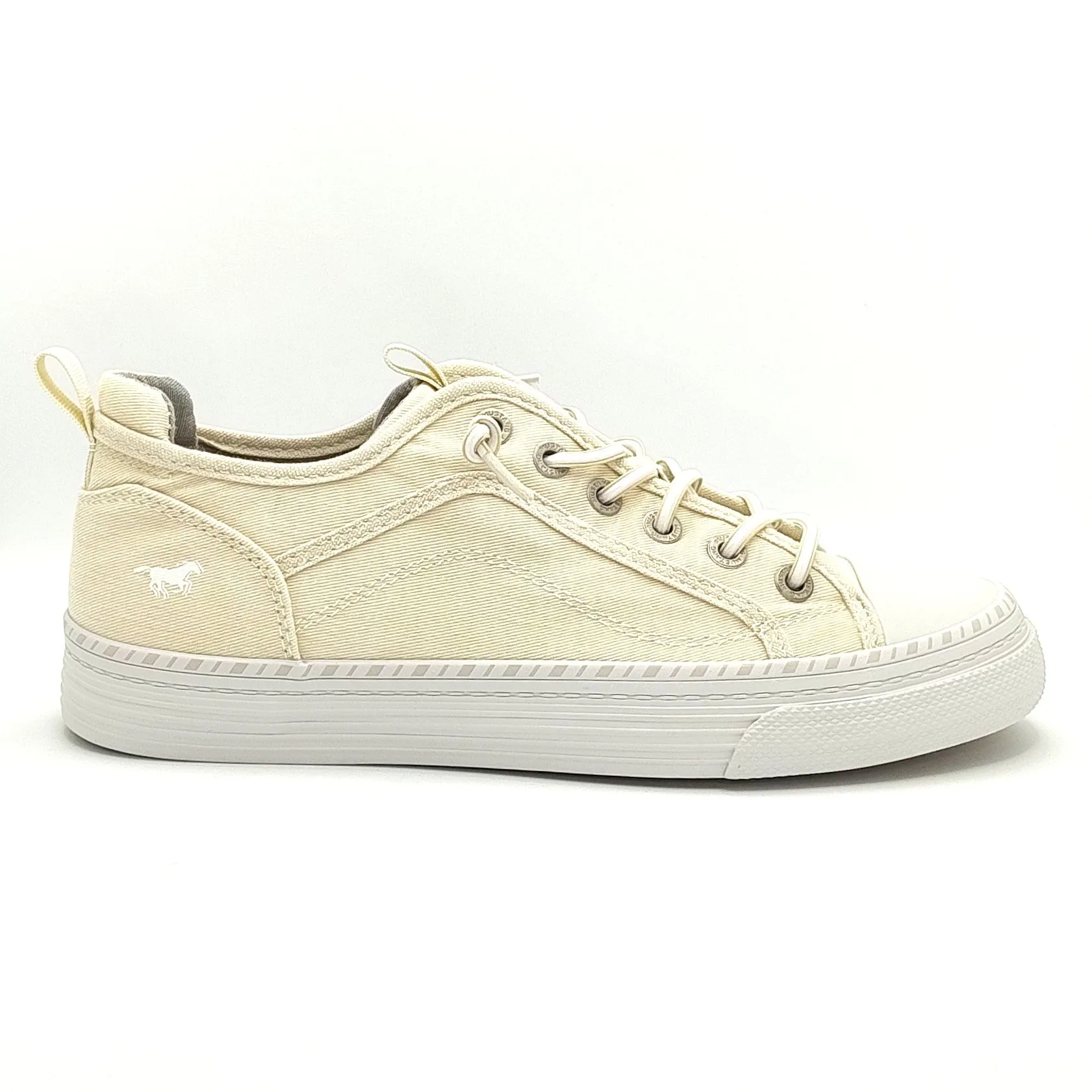 Mustang Florida 1376-308-243 Women's Elasticated Lace Canvas Pump Trainer Ivory