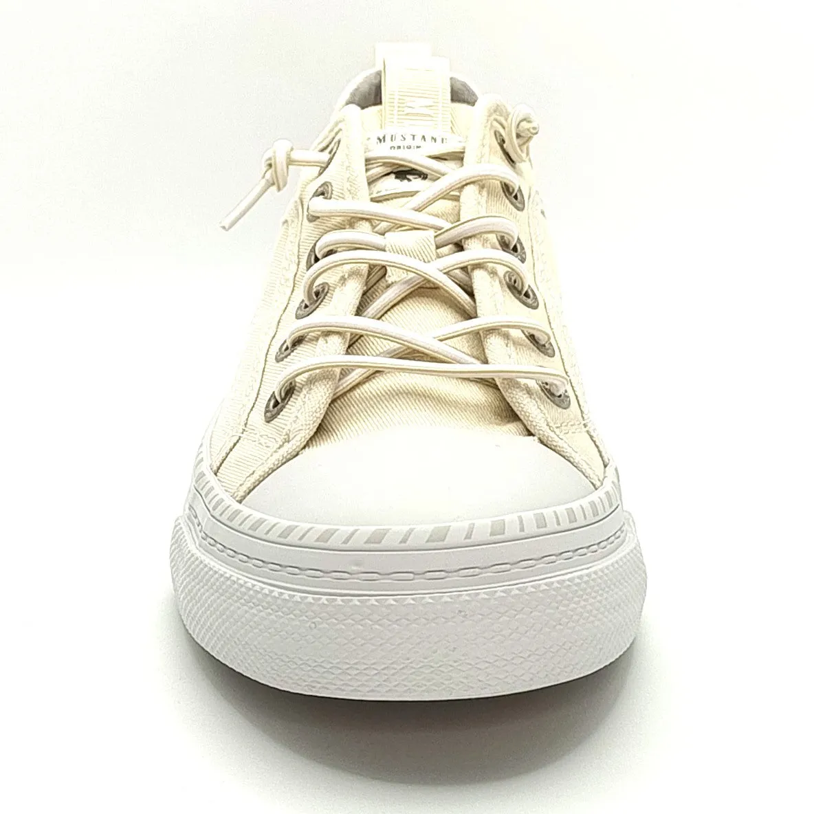 Mustang Florida 1376-308-243 Women's Elasticated Lace Canvas Pump Trainer Ivory