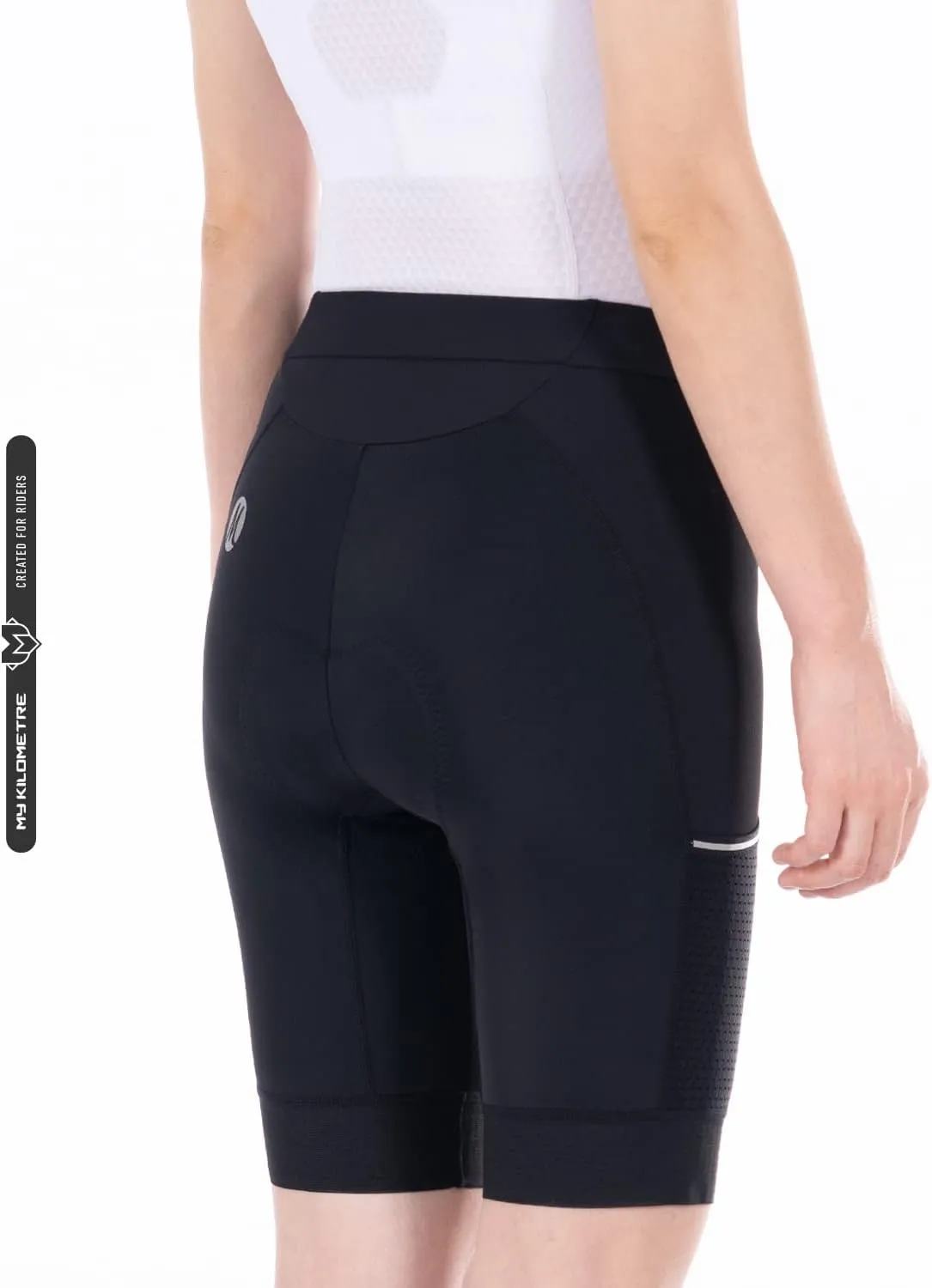 MY KILOMETRE Womens Triathlon Shorts 8” Inseam Tri Shorts with Side Pockets Adjustable Drawstring