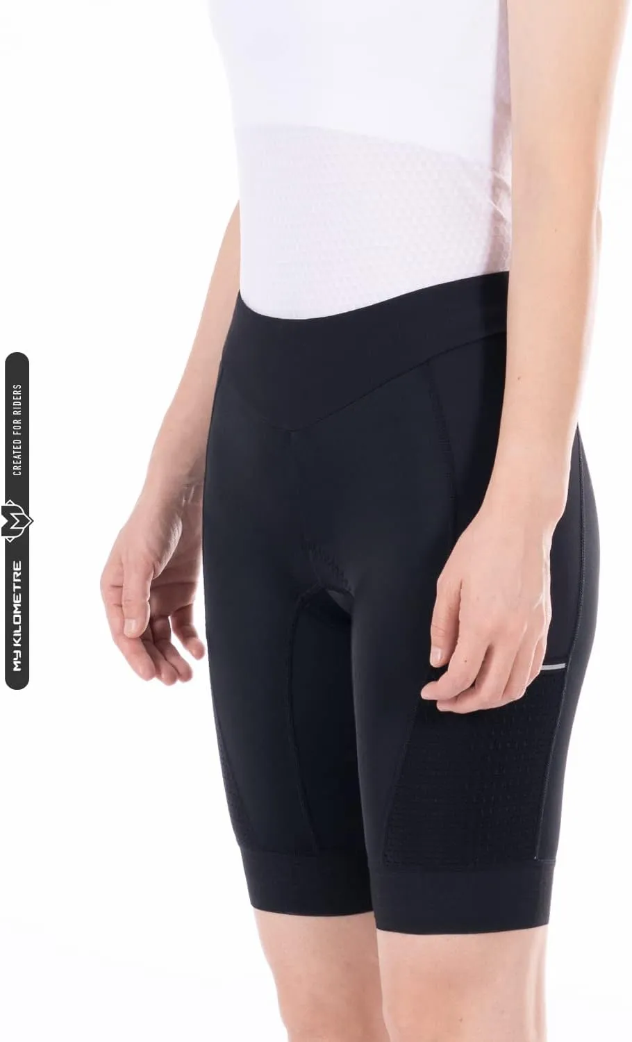 MY KILOMETRE Womens Triathlon Shorts 8” Inseam Tri Shorts with Side Pockets Adjustable Drawstring