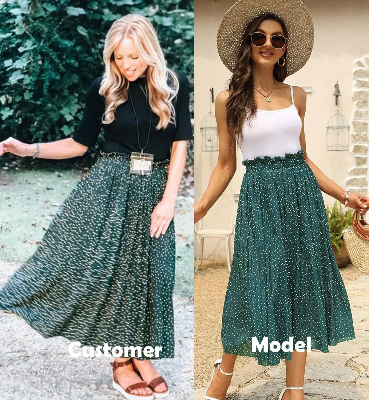Naggoo Women's Skirts High Elastic Waisted Casual Skirt Pleated Floral/Solid Midi Skirts with Pockets