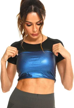 Nanooer Sauna Suit for Women Sweat Suit, Short Sleeve Sweater for Women, Athletic Tee Sauna Top Compression Waist Trainer