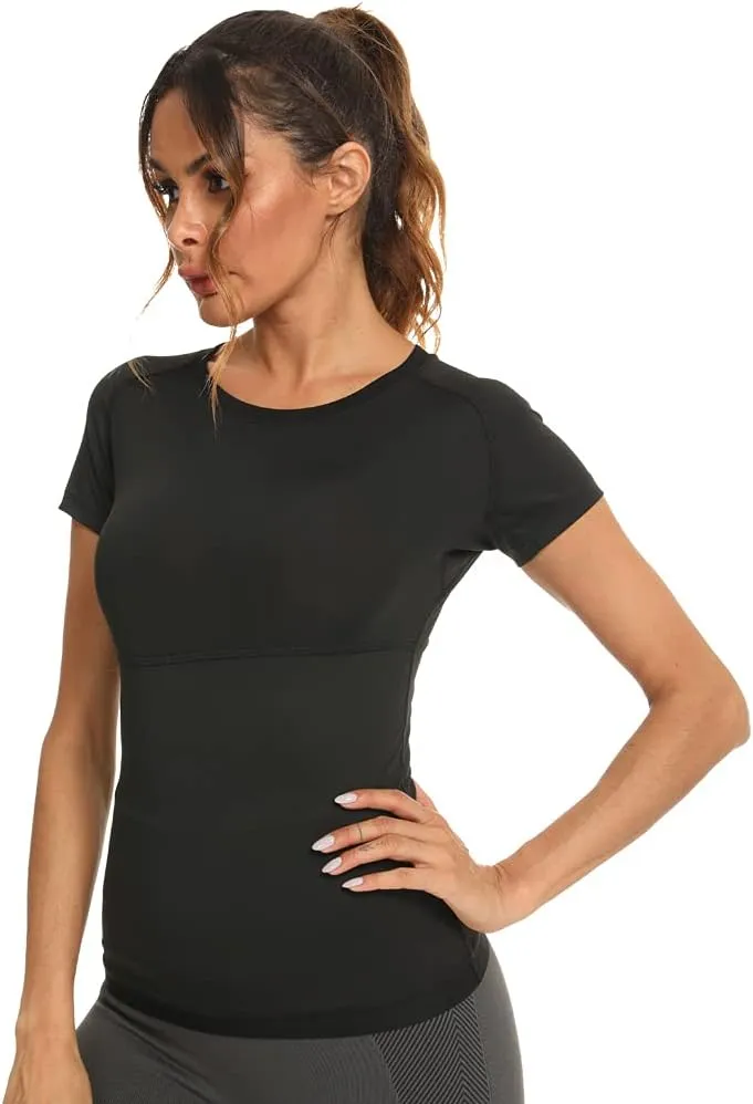 Nanooer Sauna Suit for Women Sweat Suit, Short Sleeve Sweater for Women, Athletic Tee Sauna Top Compression Waist Trainer