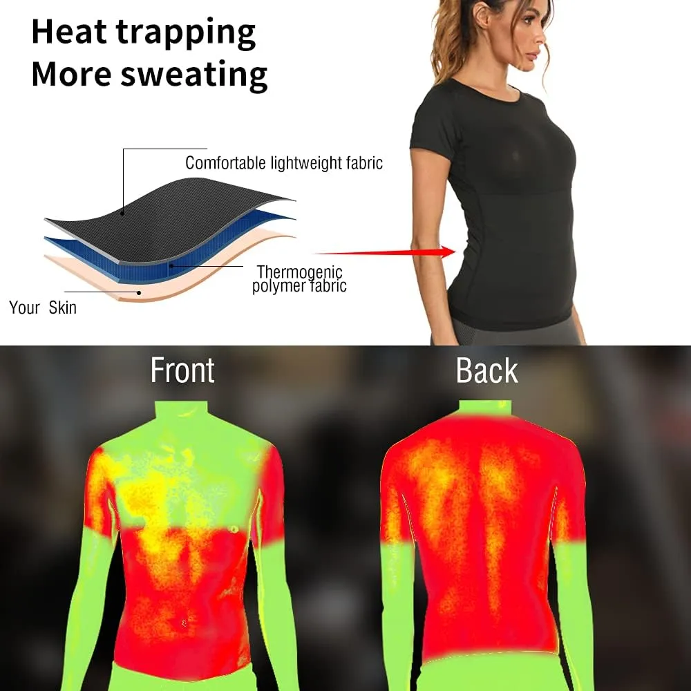 Nanooer Sauna Suit for Women Sweat Suit, Short Sleeve Sweater for Women, Athletic Tee Sauna Top Compression Waist Trainer