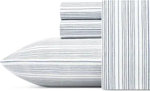 Nautica - Full Size Sheet Sets, Cotton Percale Bedding, Crisp & Cool, Coastal Bedding Set (Beaux Stripe Navy, Full)