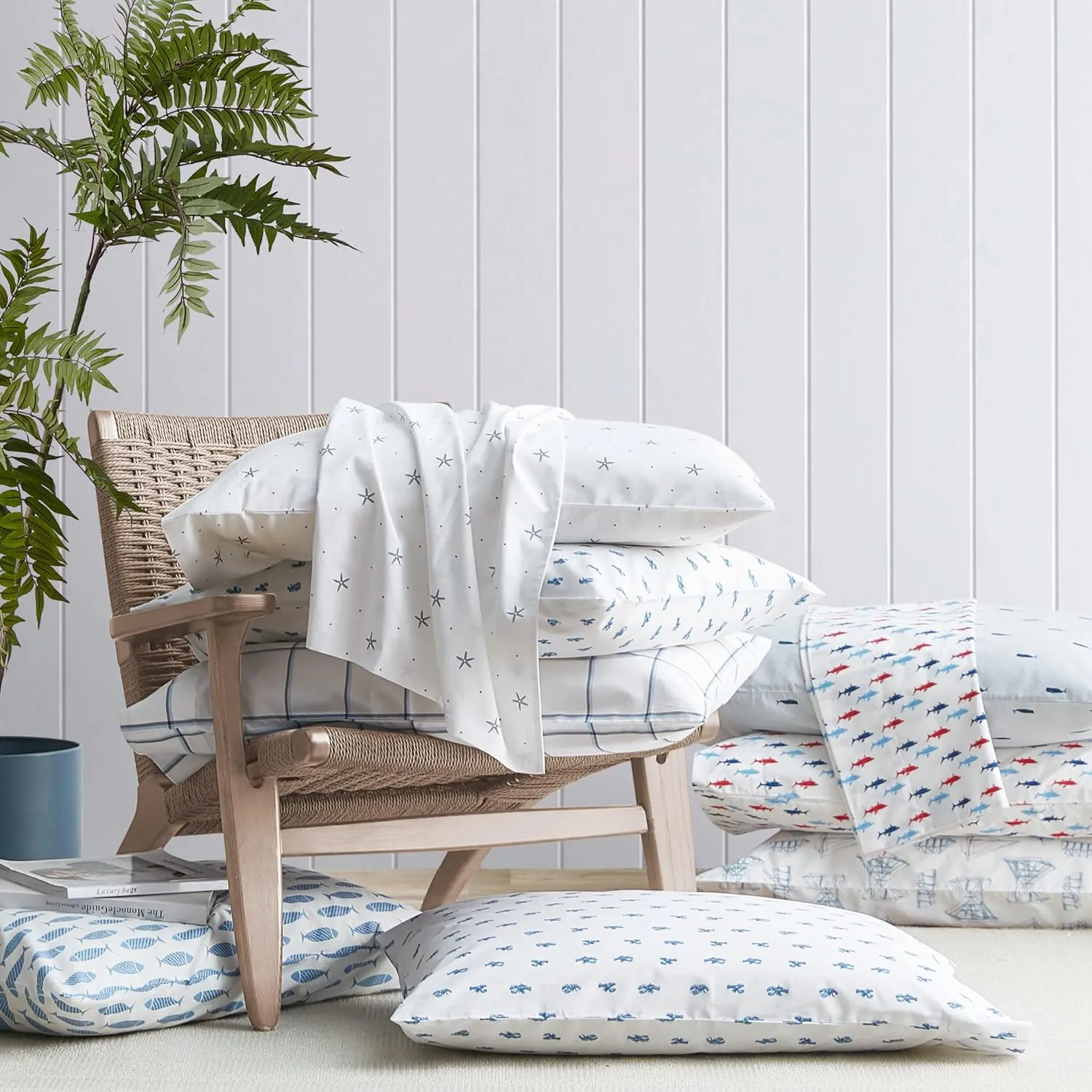 Nautica - Full Size Sheet Sets, Cotton Percale Bedding, Crisp & Cool, Coastal Bedding Set (Beaux Stripe Navy, Full)