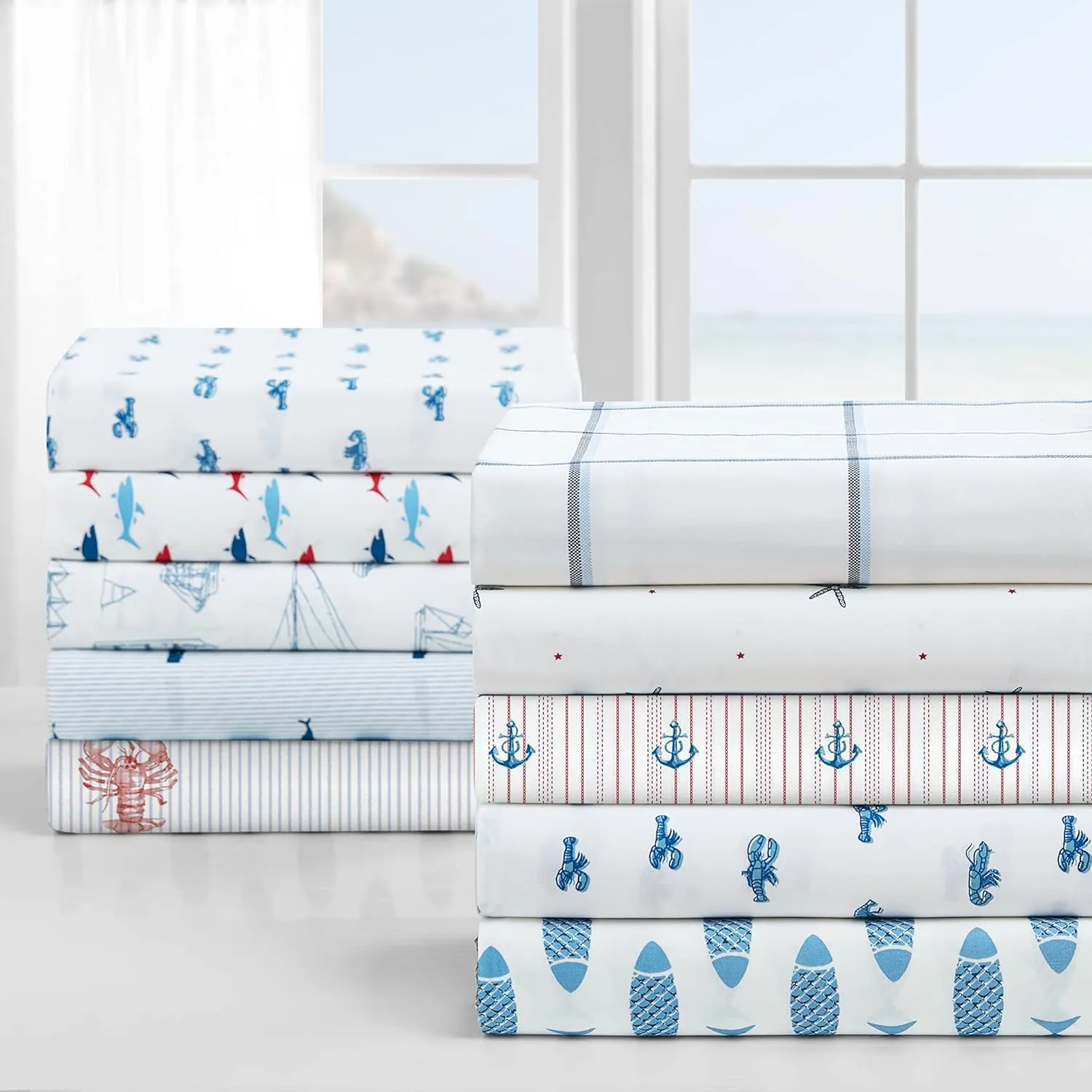 Nautica - Full Size Sheet Sets, Cotton Percale Bedding, Crisp & Cool, Coastal Bedding Set (Beaux Stripe Navy, Full)