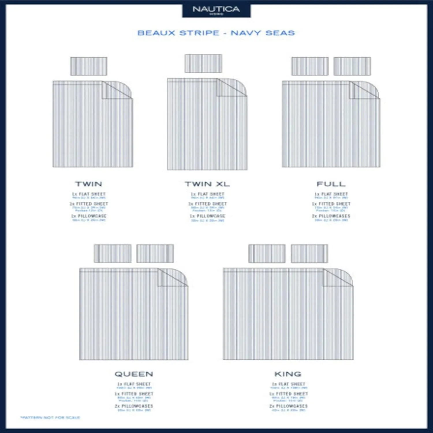 Nautica - Full Size Sheet Sets, Cotton Percale Bedding, Crisp & Cool, Coastal Bedding Set (Beaux Stripe Navy, Full)