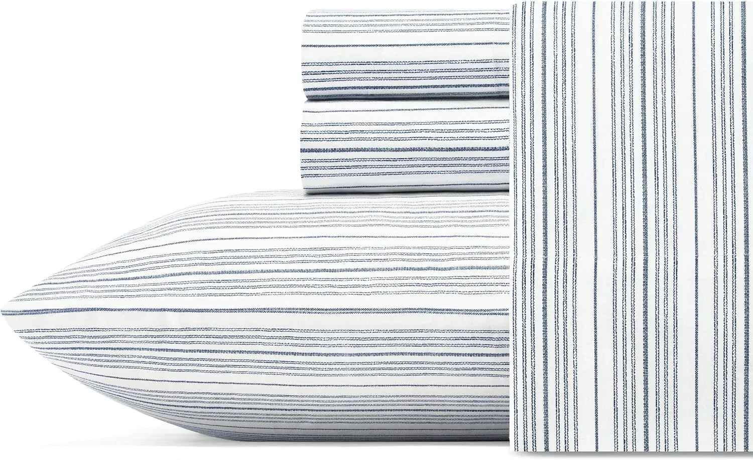 Nautica - Full Size Sheet Sets, Cotton Percale Bedding, Crisp & Cool, Coastal Bedding Set (Beaux Stripe Navy, Full)
