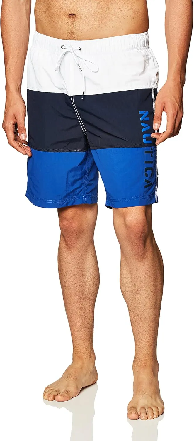 Nautica Men's Standard Quick Dry Classic Logo Tri-Block Series Swim Trunk