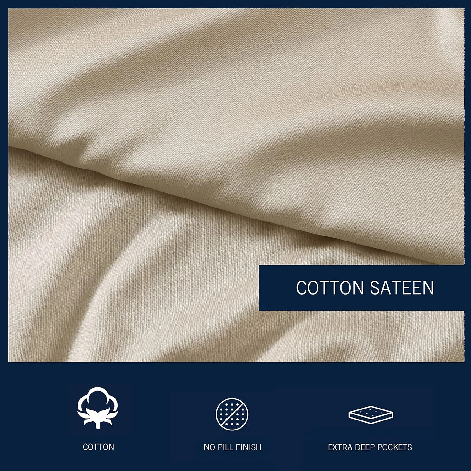Nautica - Queen Sheets, Cotton Sateen Bedding, 400 Thread Count, Silky Smooth & Wrinkle Resistant (Regatta Beige, Queen)