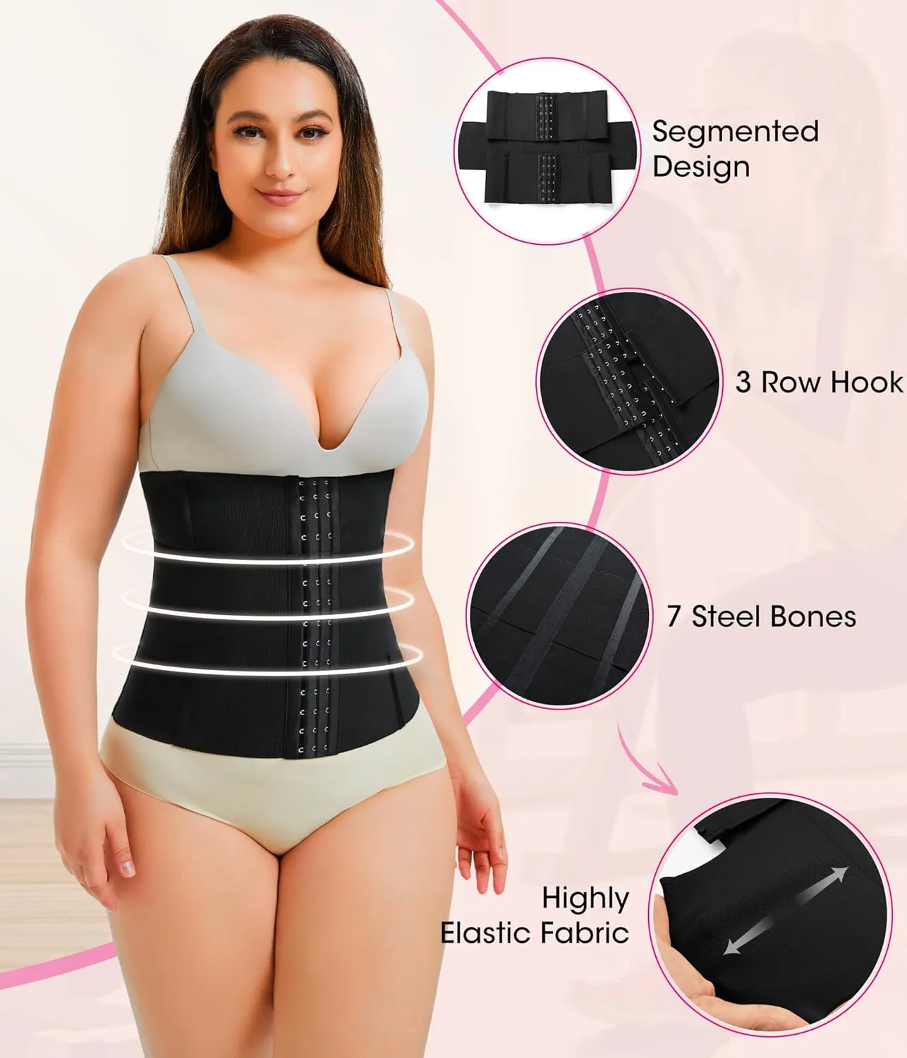 Nebility Waist Trainer for Women Tummy Control Shapewear Segmented Body Shaper Workout Girdle Cincher Postpartum Belt