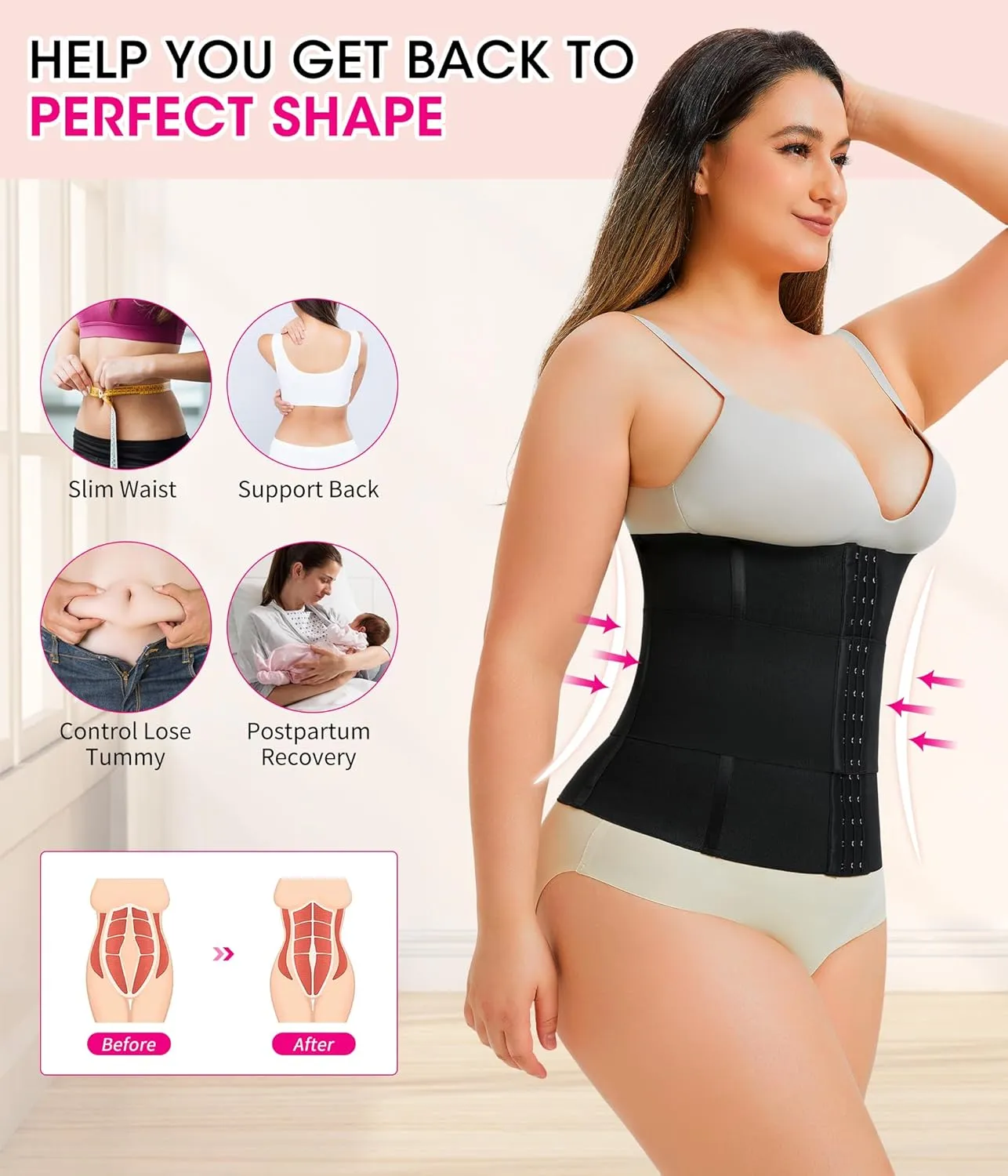 Nebility Waist Trainer for Women Tummy Control Shapewear Segmented Body Shaper Workout Girdle Cincher Postpartum Belt