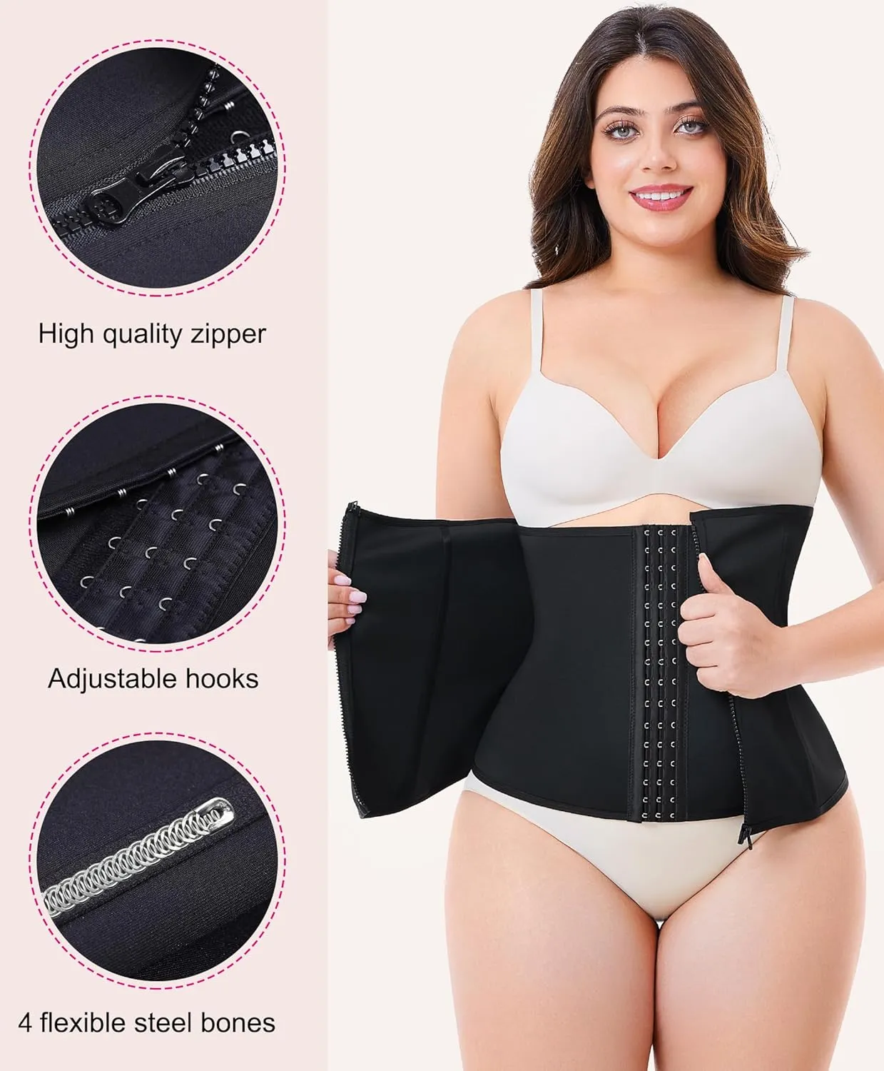 Nebility Waist Trainer for Women Zipper Tummy Control Shapewear Plus Size Waist Cincher Corset Faja Body Shaper Sport Girdle