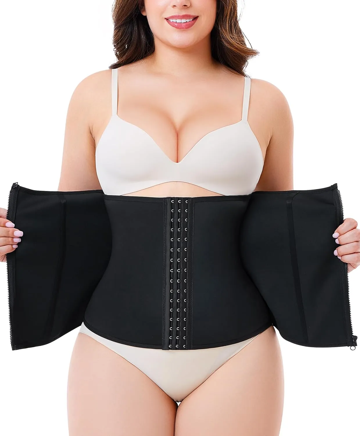 Nebility Waist Trainer for Women Zipper Tummy Control Shapewear Plus Size Waist Cincher Corset Faja Body Shaper Sport Girdle