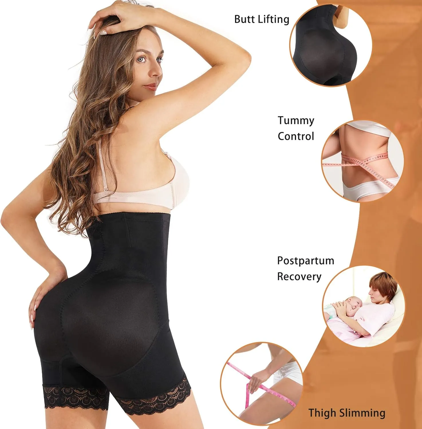 Nebility Womens' Tummy Control Lace Butt Lifter Shapewear