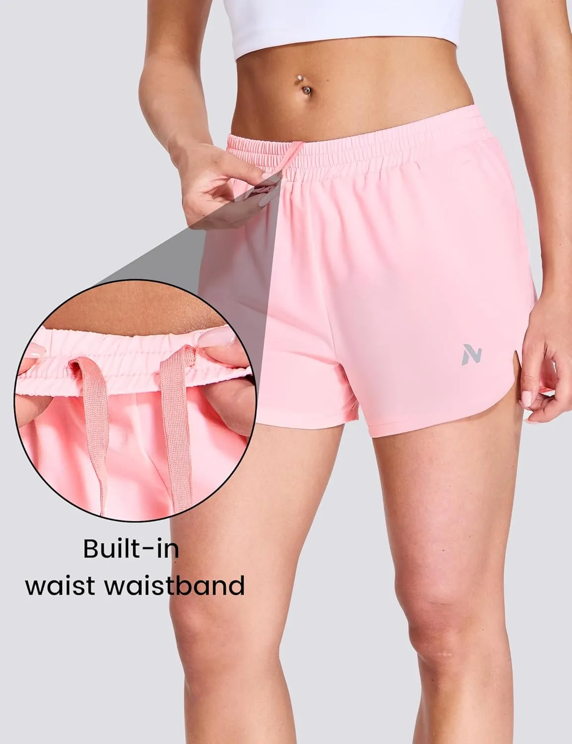 Nepest Womens Running Shorts with Mesh Liner Elastic Waist Quick Dry 3 inch Athletic Workout Shorts with Zipper Pocket