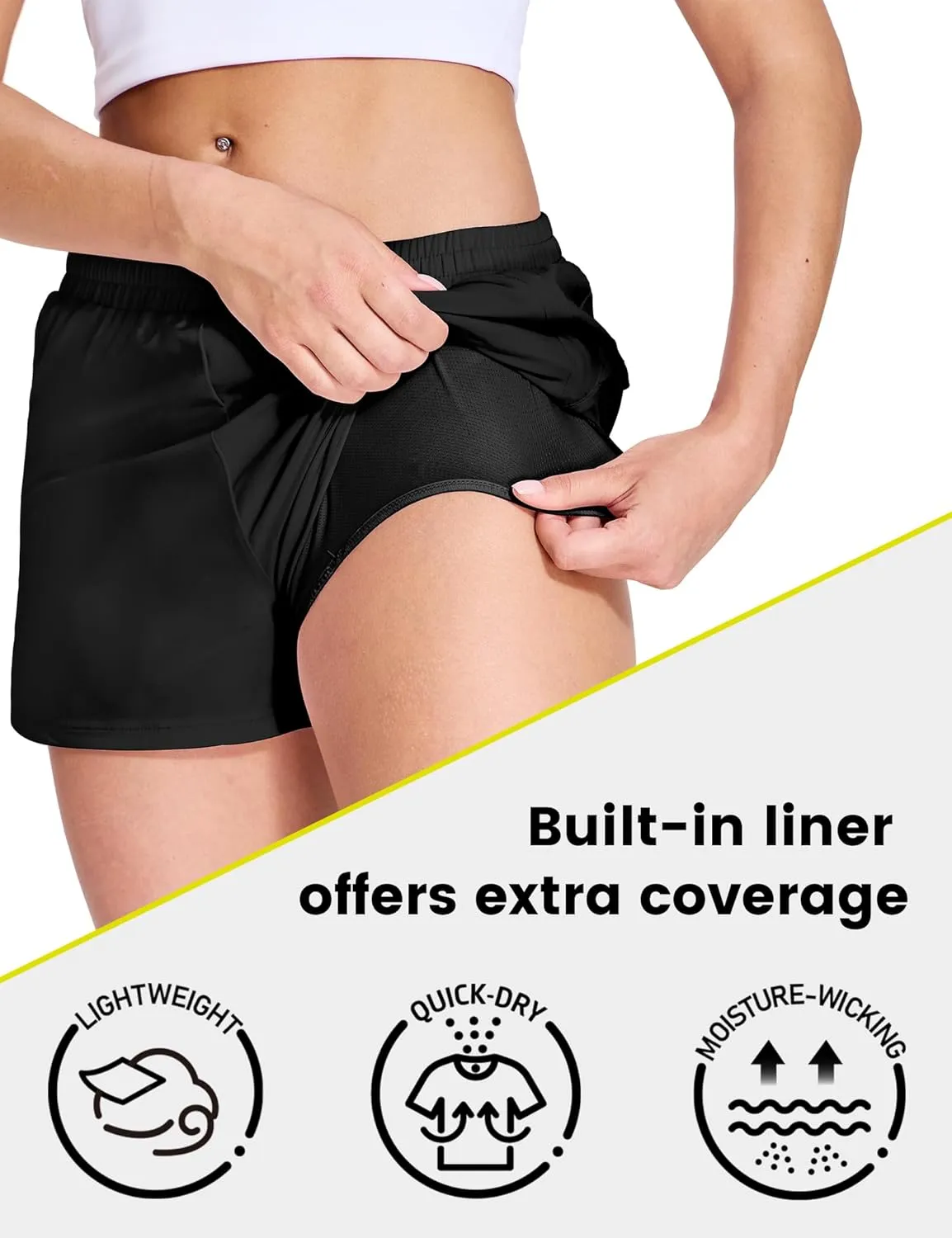 Nepest Womens Running Shorts with Mesh Liner Elastic Waist Quick Dry 3 inch Athletic Workout Shorts with Zipper Pocket