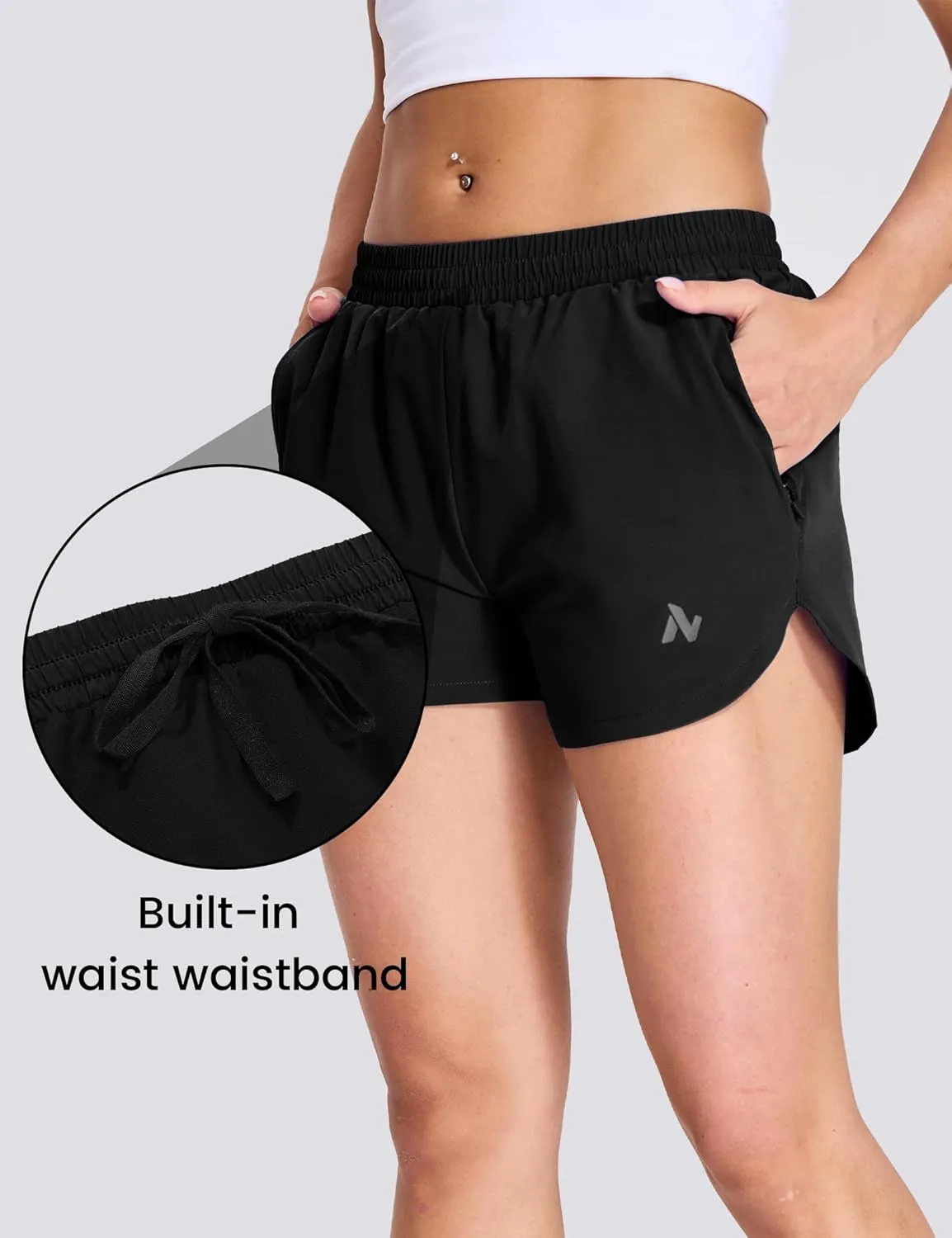 Nepest Womens Running Shorts with Mesh Liner Elastic Waist Quick Dry 3 inch Athletic Workout Shorts with Zipper Pocket