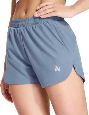 Nepest Womens Running Shorts with Mesh Liner Elastic Waist Quick Dry 3 inch Athletic Workout Shorts with Zipper Pocket
