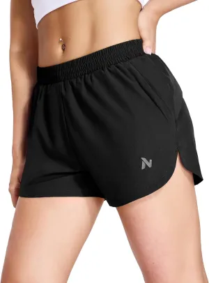 Nepest Womens Running Shorts with Mesh Liner Elastic Waist Quick Dry 3 inch Athletic Workout Shorts with Zipper Pocket