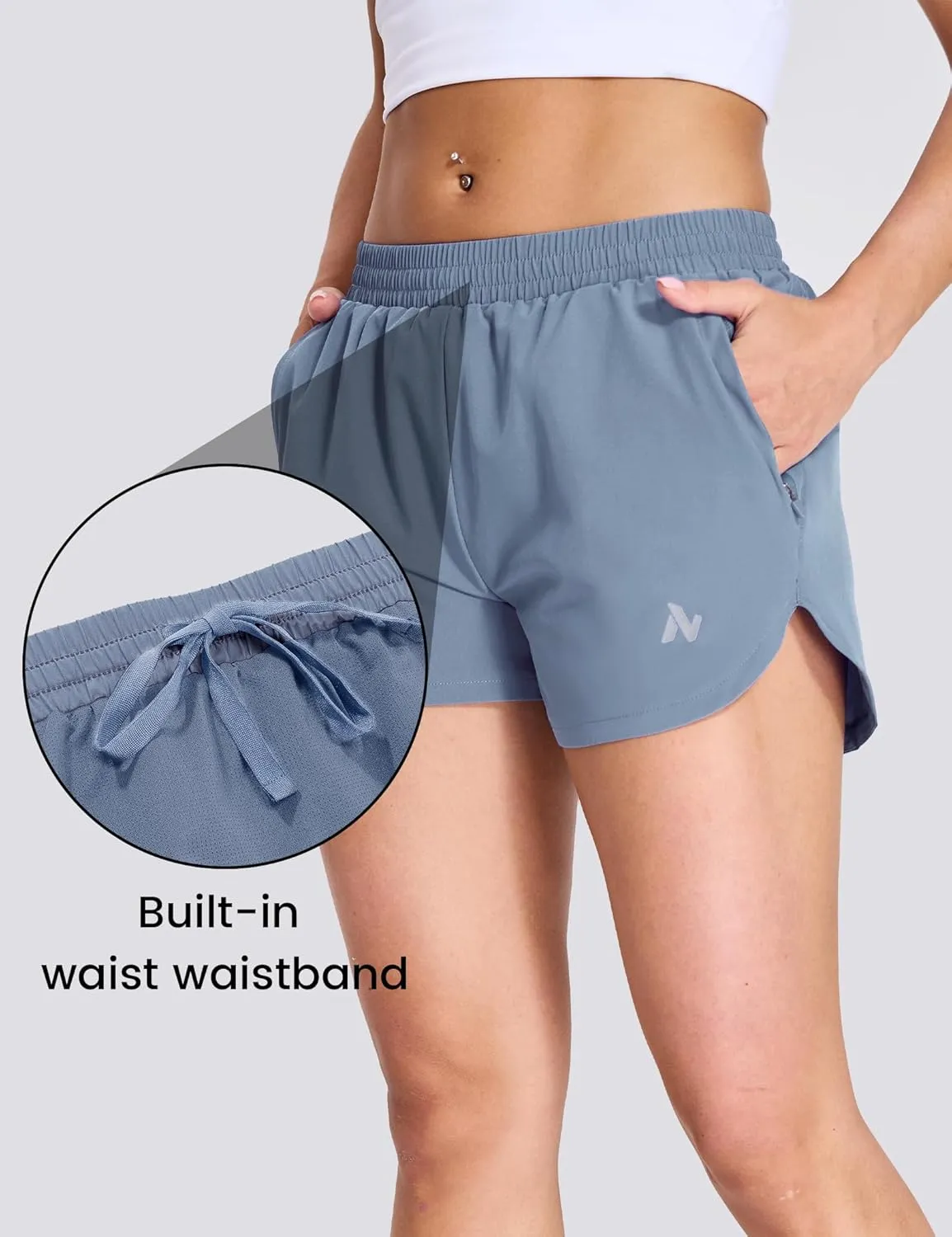 Nepest Womens Running Shorts with Mesh Liner Elastic Waist Quick Dry 3 inch Athletic Workout Shorts with Zipper Pocket