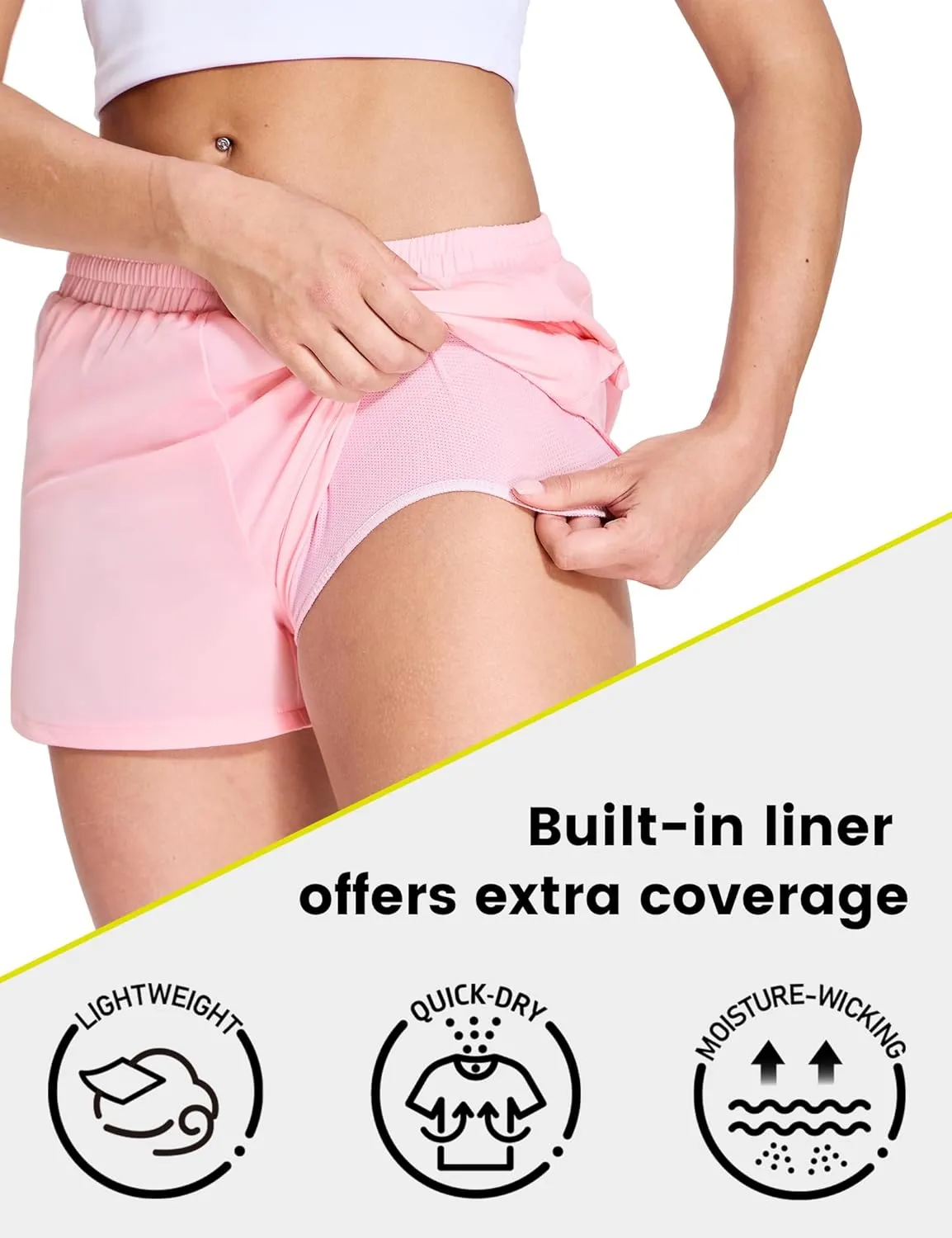 Nepest Womens Running Shorts with Mesh Liner Elastic Waist Quick Dry 3 inch Athletic Workout Shorts with Zipper Pocket