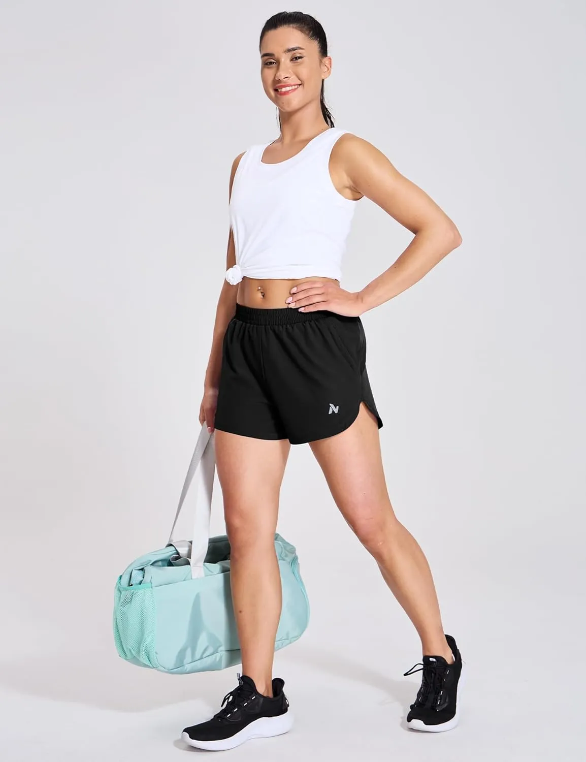 Nepest Womens Running Shorts with Mesh Liner Elastic Waist Quick Dry 3 inch Athletic Workout Shorts with Zipper Pocket
