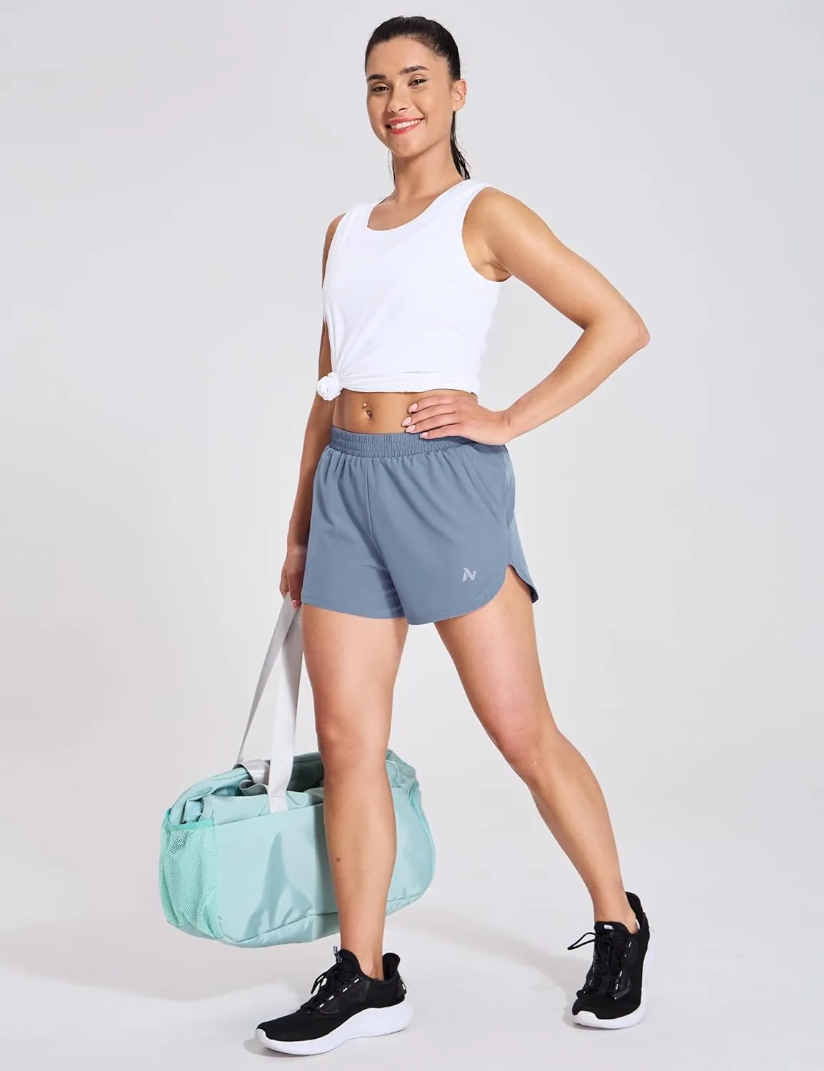 Nepest Womens Running Shorts with Mesh Liner Elastic Waist Quick Dry 3 inch Athletic Workout Shorts with Zipper Pocket